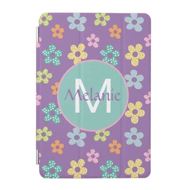 Cute Dotty Flower Pattern Purple Personalised iPad Mini Cover (Front)