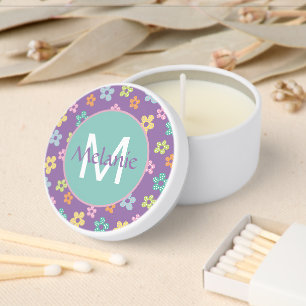 Cute Dotty Flower Pattern Purple Personalised Mini Candle Favors
