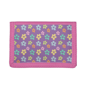 Cute Dotty Flower Pattern Purple Tri-fold Wallet