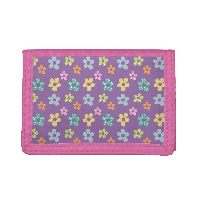 Cute Dotty Flower Pattern Purple Tri-fold Wallet (Front)