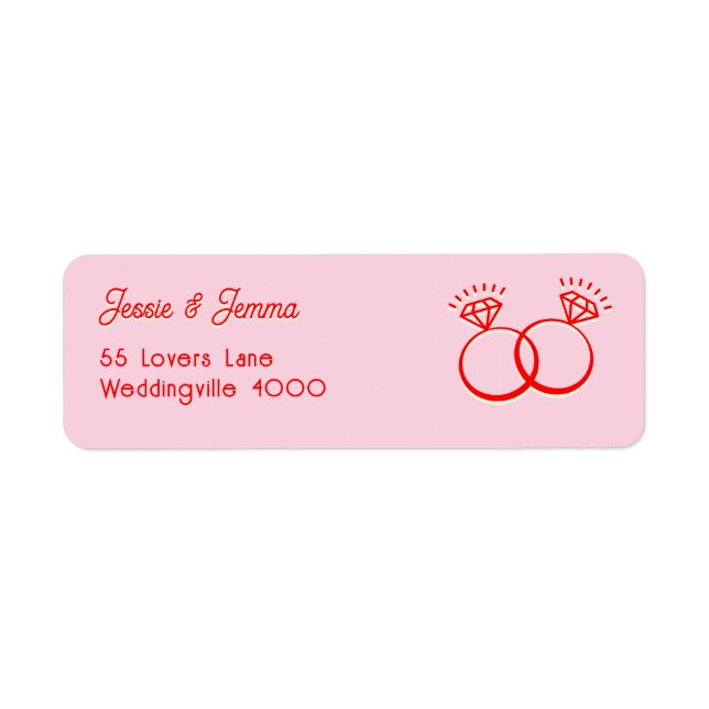 Cute Double Diamond Ring Pink & Red Address Label (Front)