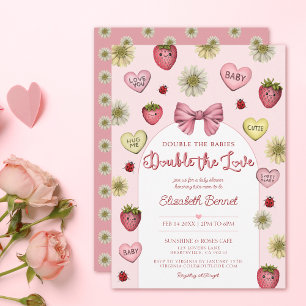 Cute Double Love Twins Valentine's Baby Shower Invitation