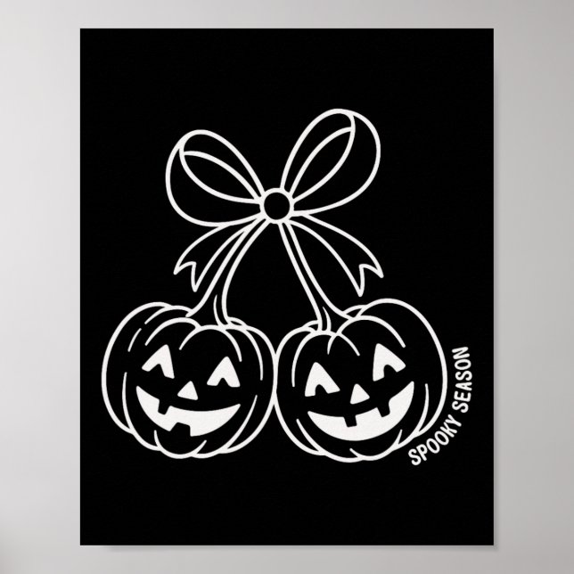 Cute Double Pumpkin Jack O Lantern Face Bow Hallow Poster (Front)