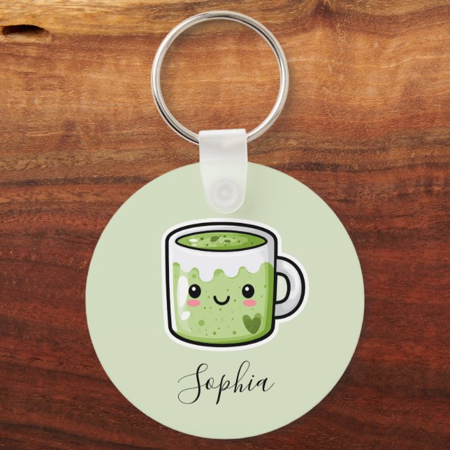 Cute Double Sided Personalized Matcha  Keychain (Front)