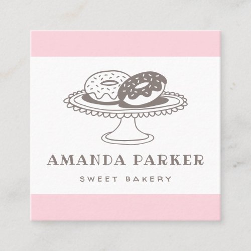 Cute doughnut donut whimsical baker bakery square business card