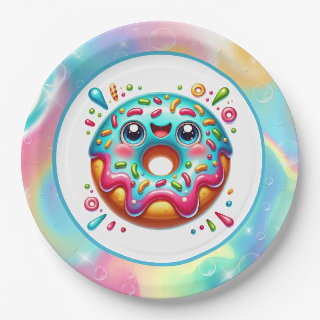 Cute doughnut lovers party paper plates (Front)