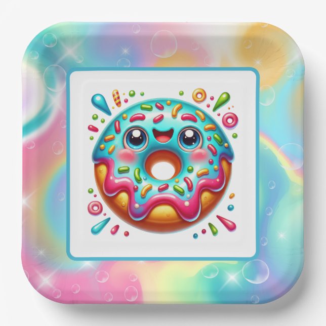 Cute doughnut lovers party paper plates (Front)