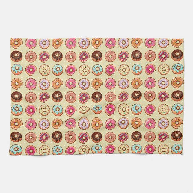 Cute Doughnut Pattern Kitchen Towel (Horizontal)