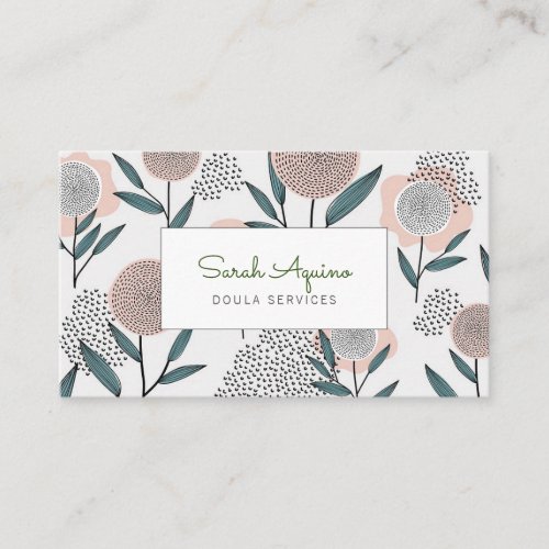 Cute Doula Hand Drawn Floral Pattern Discount Card