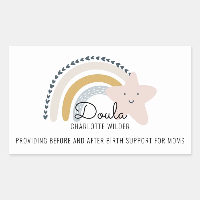 Cute Doula Midwife Watercolor Rainbow Rectangular Sticker (Front)