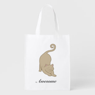 Cute downward cat yoga & calligraphy grocery bag