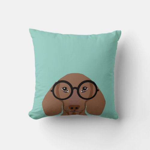Cute Doxie with Hipster Fashion Glasses _ Daschund Throw Pillow