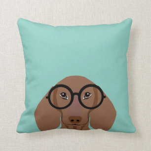 Cute Doxie with Hipster Fashion Glasses - Daschund Throw Pillow