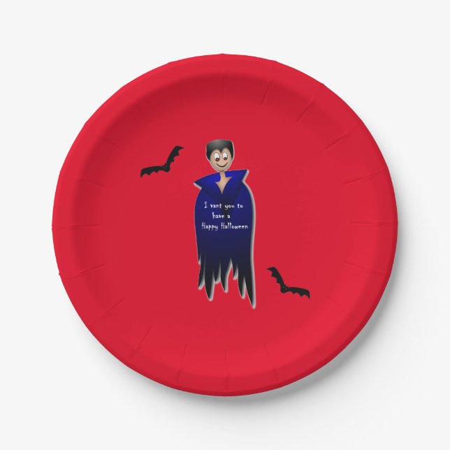 Cute Dracula Halloween  Paper Plates (Front)