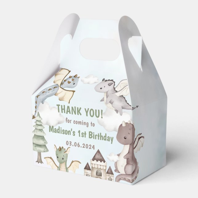 Cute Dragon 1st Birthday Party Favor Boxes (Front Side)