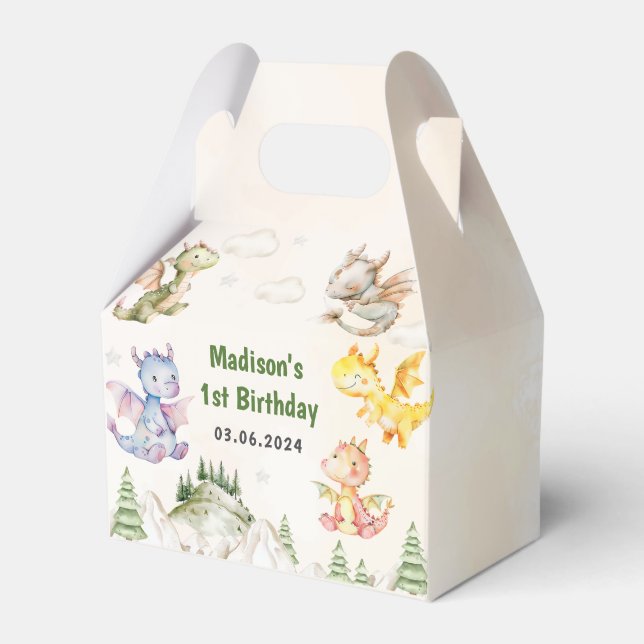 Cute Dragon 1st Birthday Party Favor Boxes (Front Side)