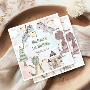 Cute Dragon 1st Birthday Party Napkins