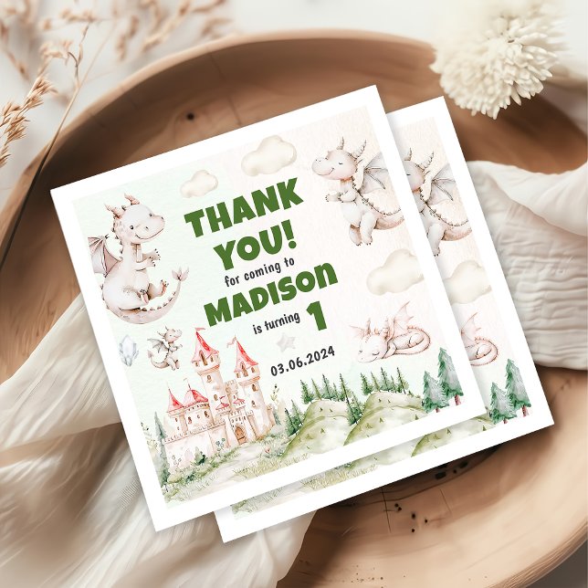 Cute Dragon 1st Birthday Party Napkins (Creator Uploaded)