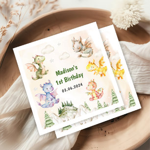 Cute Dragon 1st Birthday Party Napkins
