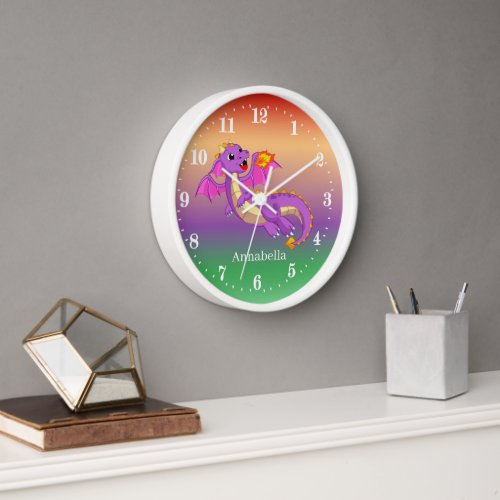 cute dragon add name kids Large Clock