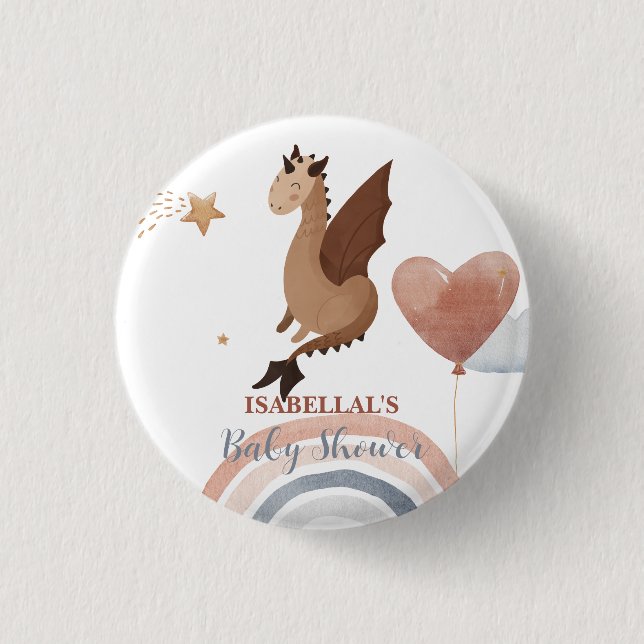 Cute dragon African american boys baby shower Button (Front)