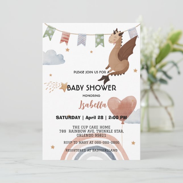 Cute Dragon African american boys baby shower Invitation (Standing Front)
