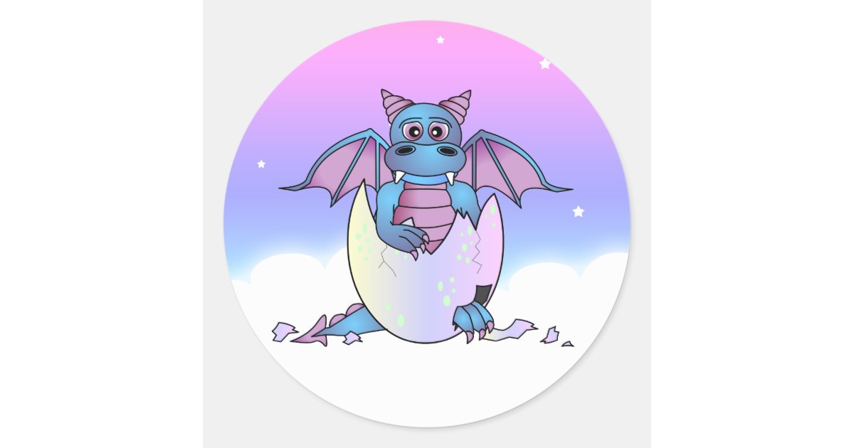 Cute Dragon Baby In Cracked Egg Blue Purple Classic Round Sticker Zazzle Com