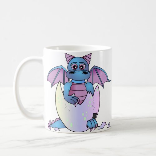 Cute Dragon Baby in Cracked Egg _ Blue  Purple Coffee Mug
