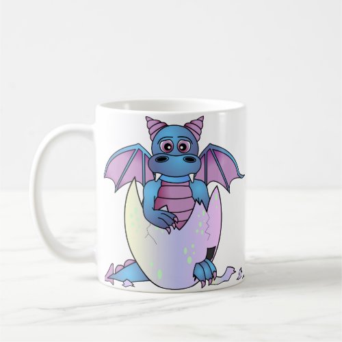 Cute Dragon Baby in Cracked Egg _ Blue  Purple Coffee Mug