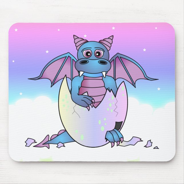 Cute Dragon Baby in Cracked Egg - Blue / Purple Mouse Pad (Front)