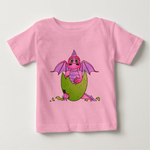 Cute Dragon Baby in Cracked Egg _ Pink  Purple Baby T_Shirt