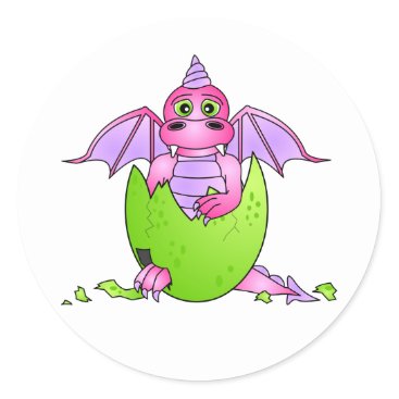 Cute Dragon Baby in Cracked Egg - Pink / Purple Classic Round Sticker