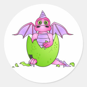 Cute Dragon Baby in Cracked Egg - Pink / Purple Classic Round Sticker