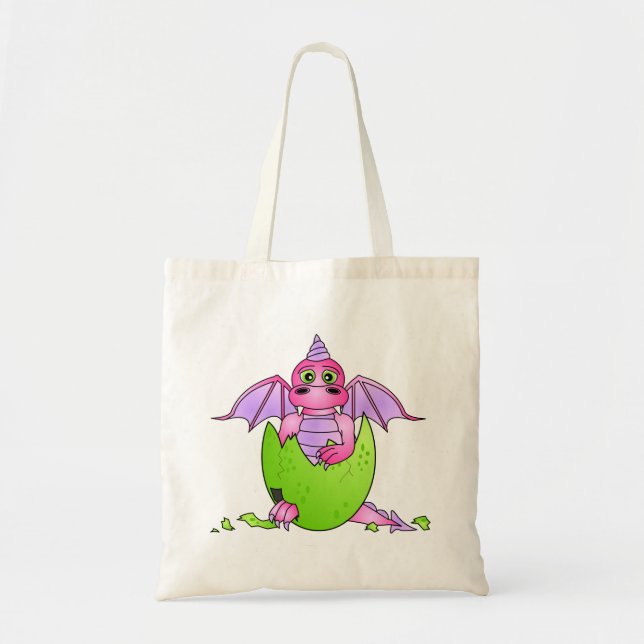 Cute Dragon Baby in Cracked Egg - Pink / Purple Tote Bag (Front)
