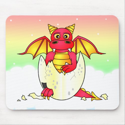 Cute Dragon Baby in Cracked Egg _ Red  Purple Mouse Pad