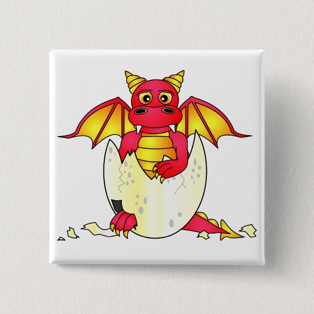 Cute Dragon Baby in Cracked Egg - Red / Yellow Button (Front)