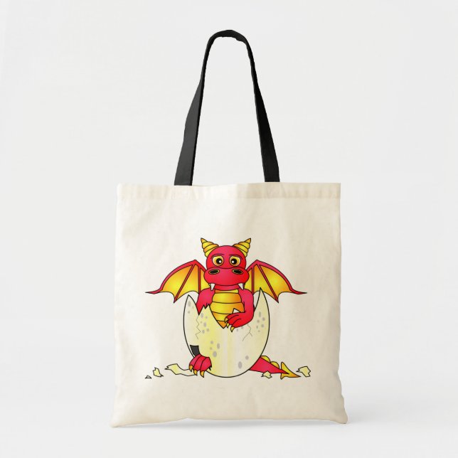 Cute Dragon Baby in Cracked Egg - Red / Yellow Tote Bag (Front)