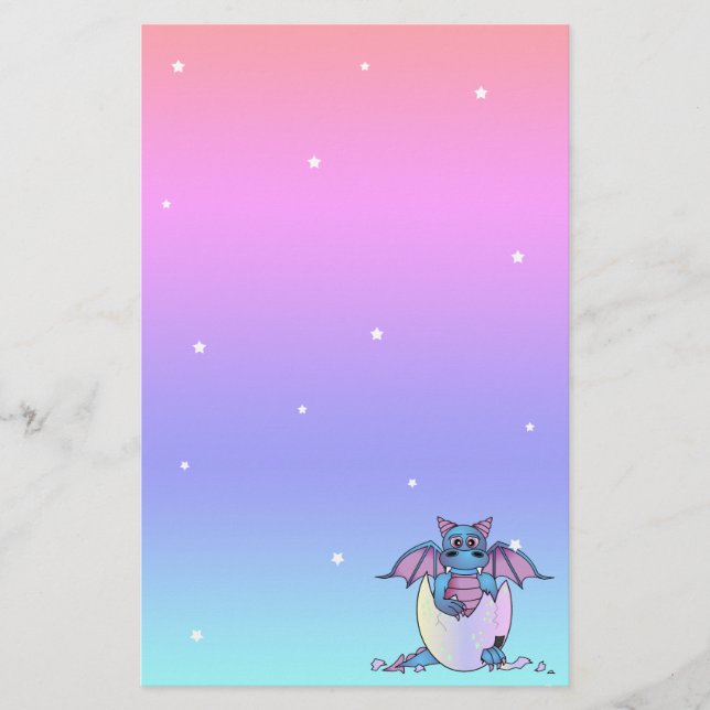 Cute Dragon Baby in Cracked Egg Stationery (Front)