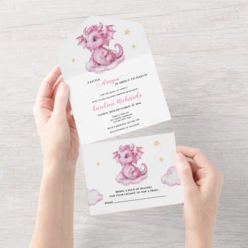 Cute Dragon Baby Shower All In One Invitation