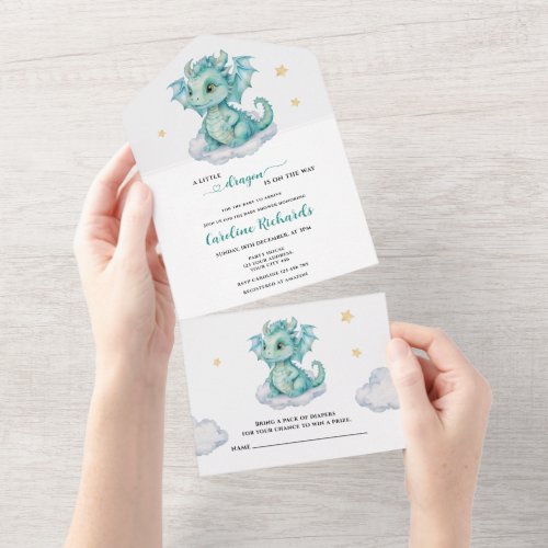 Cute Dragon Baby Shower All In One Invitation