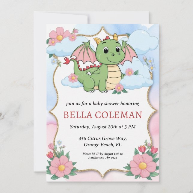 cute dragon baby shower invitations (Front)