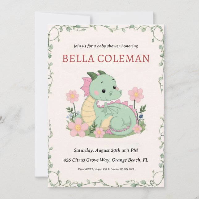 cute dragon baby shower invitations (Front)
