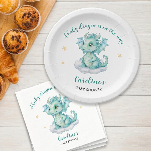 Cute Dragon Baby Shower Paper Plates (Creator Uploaded)