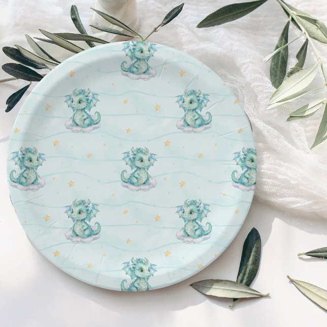 Cute Dragon Baby Shower Paper Plates (Creator Uploaded)