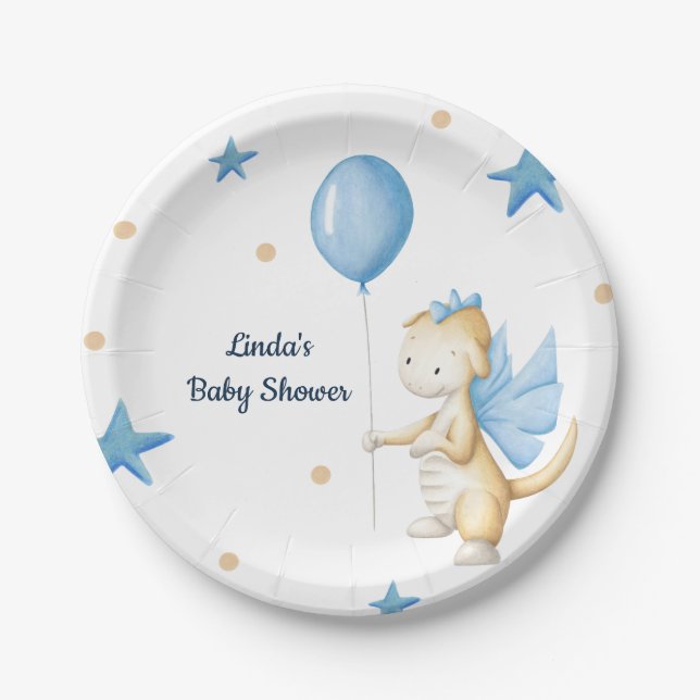 Cute Dragon Baby Shower Party Paper Plates (Front)