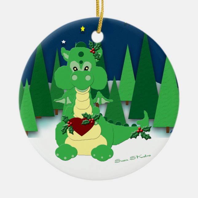 Cute Dragon: Baby's 1st Christmas Ceramic Ornament (Front)