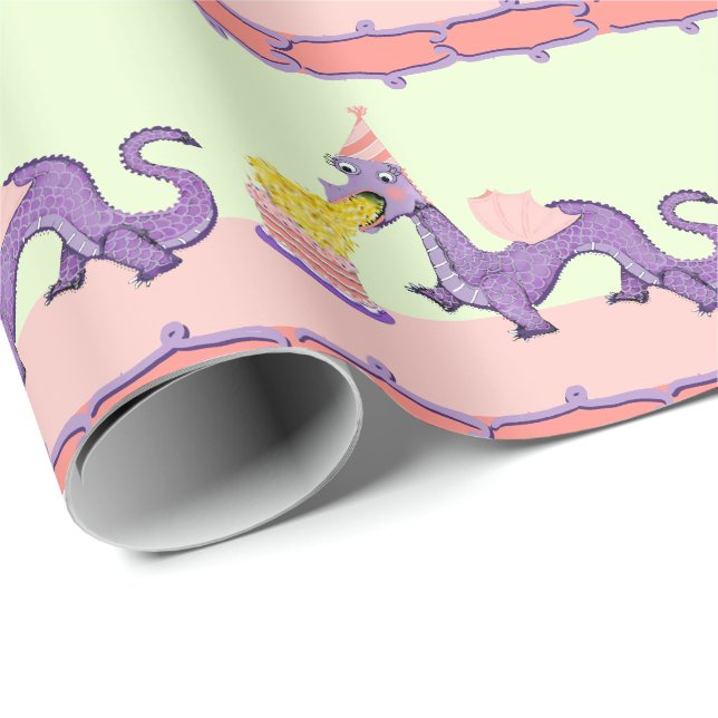 Cute Dragon Birthday Gift Wrapping Paper (Roll Corner)