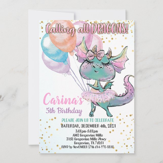 Cute Dragon Birthday Invitation (Front)