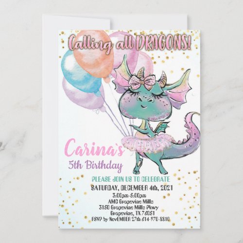 Cute Dragon Birthday Invitation