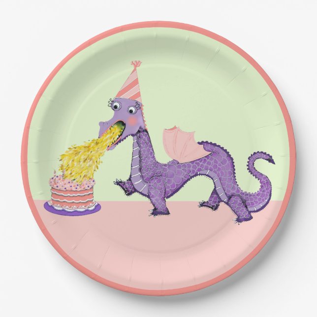 Cute Dragon Birthday Party Paper Plates (Front)